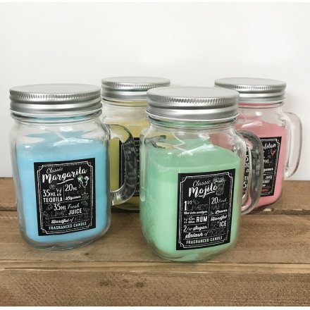 Sweetly scented assortments of cocktail themed candles in mason jars 