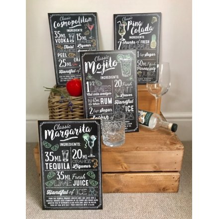 4 stylishly assorted cocktail themed hanging wall plaques 