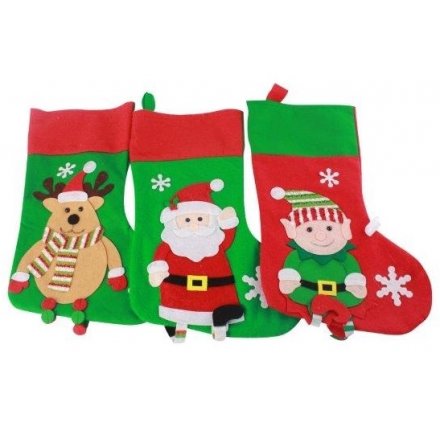 Festive Character Stockings, 3 Assorted