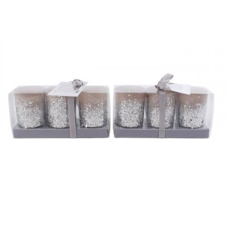 Silver Glitter Candle pots, Box Of 3