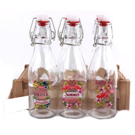 Summer Bottles In Wooden Tray, 3 Assorted