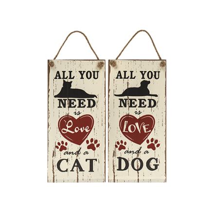 All you need is love and a cat/dog sign with rope hanger.