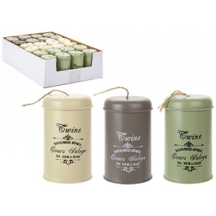 A mix of 3 vintage inspired metal tins with garden twine included.