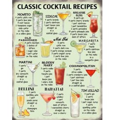 A retro themed extra large metal sign covered with all the best cocktails