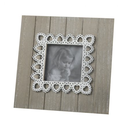 Lace Heart Photo Frame Wooden