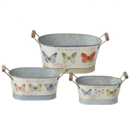 Butterfly Planters W/Handle, Set 3