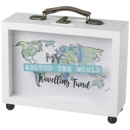  This quirky suitcase styled money box is the perfect way to save up for those around the world trips 