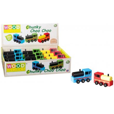 A mix of colourful wooden train toys. A great gift for little ones to explore and enjoy.