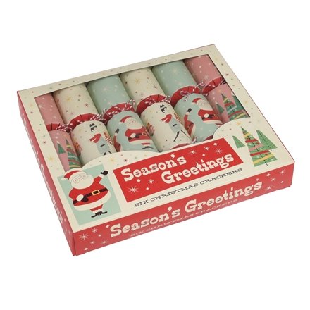 A set of 6 vintage style family fun Christmas crackers in picture box.