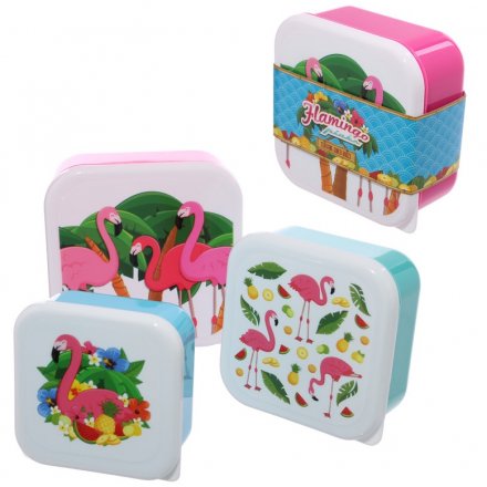Set Of 3 Lunch Boxes - Tropical Flamingo