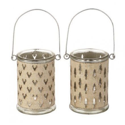 Trees/Deers Decorated Lantern, 2 Assorted