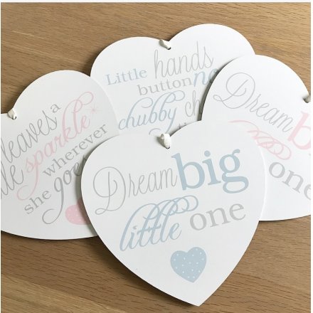 An assortment of 4 baby hearts hanging decorations