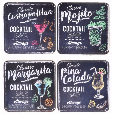 An assortment of 4 Cocktail themed coasters