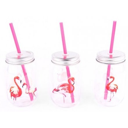  Flamingo Glass Drinking Jar Mix