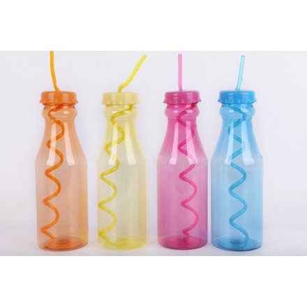 Coloured Bottle With Curly Straw