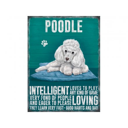 White Poodle Metal Sign
