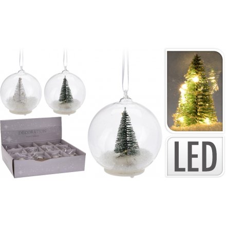 Glass LED Bauble W/Tree
