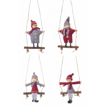 Swing Boy & Girl Hanging Decorations, 4 Assorted
