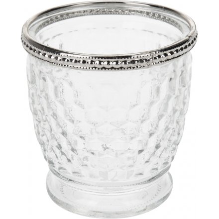 Silver Rim Rounded Glass Candle Pot