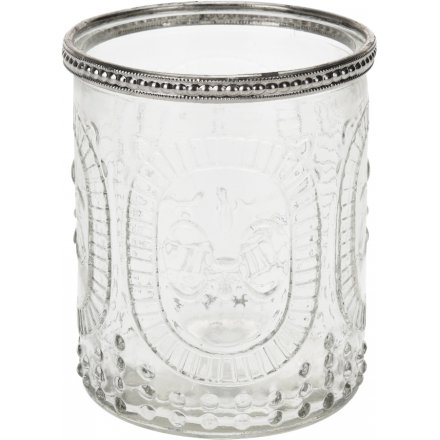 Silver Rim Glass Candle Pot