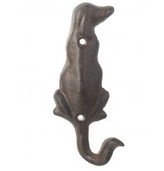An iron coat hook wall decoration in the shape of a sitting dog