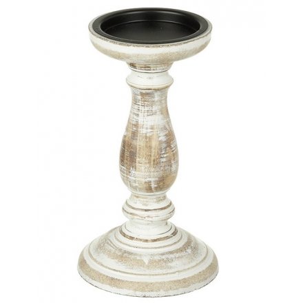 White Washed Wooden Candle Stick, 22cm