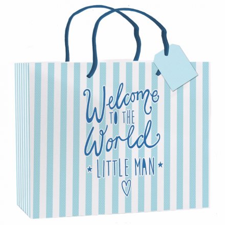 Welcome To The World Little Man, Blue Stripe Gift Bag XL