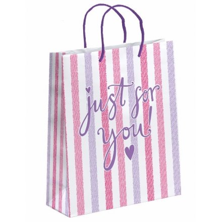 Just For You, Pink Stripe Gift Bag Medium