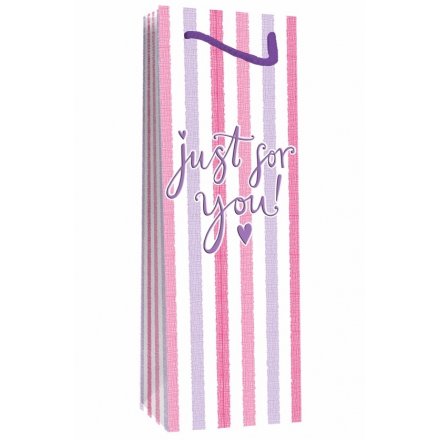 Just For You, Pink Stripe Bottle Gift Bag