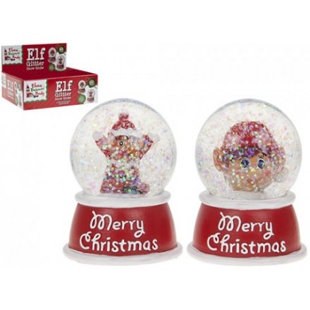 An assortment of 2 snow globes with elf and gingerbread man
