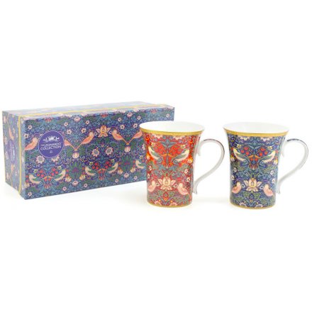 A stylish set of fine china mugs from the popular 'Strawberry Thief' range of Leonardo 