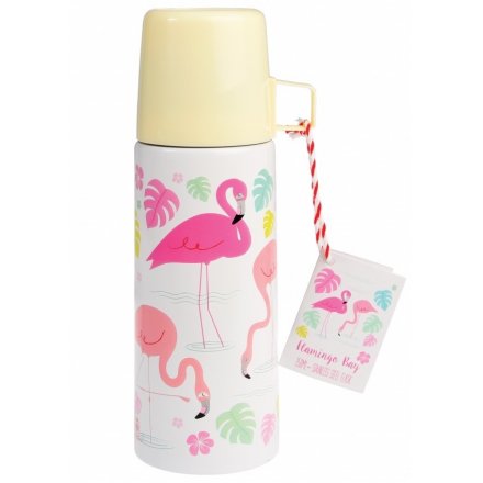  A quirky pink and white flamingo themed travel flask 