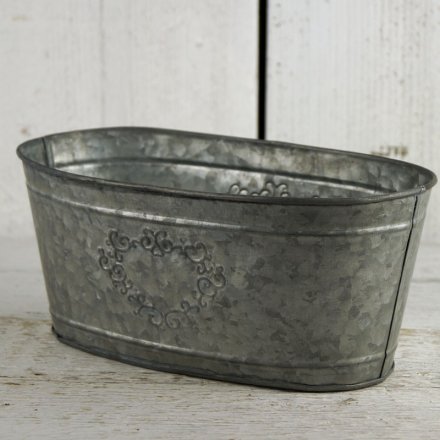 Greywashed Zinc Trough with Embossed Heart