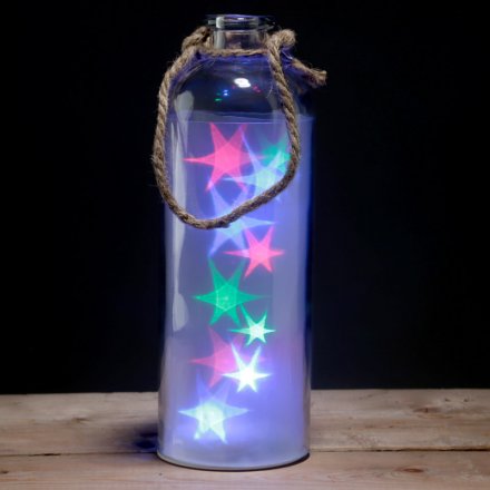 Decorative Large Glass Jar   A stylish purple glass jar with fitted multi toned led lights 