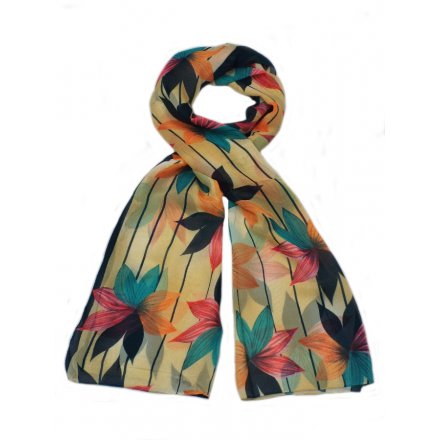  a colourful array of floral themed scarves, 