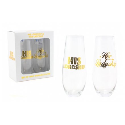 His Lord & Ladyship Stemless Flutes 