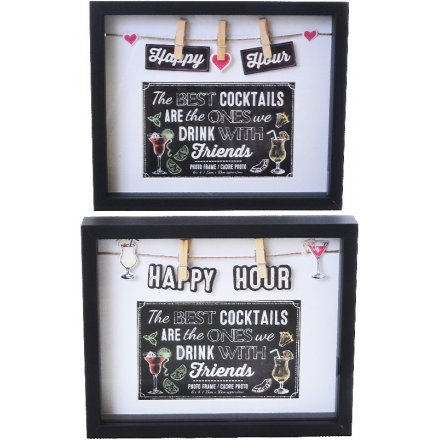 An assortment of 2 Cocktail themed wooden frames 