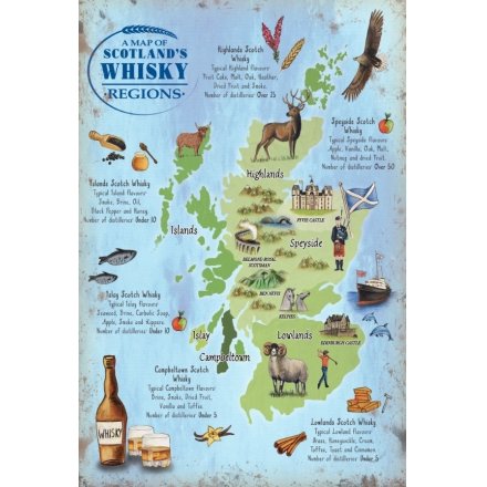 Map Scotland Whisky Regions Mini Metal Sign