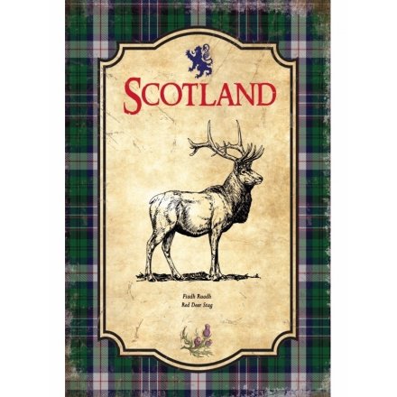  A vintage themed metal sign with a traditional stag and Scottish boarder 