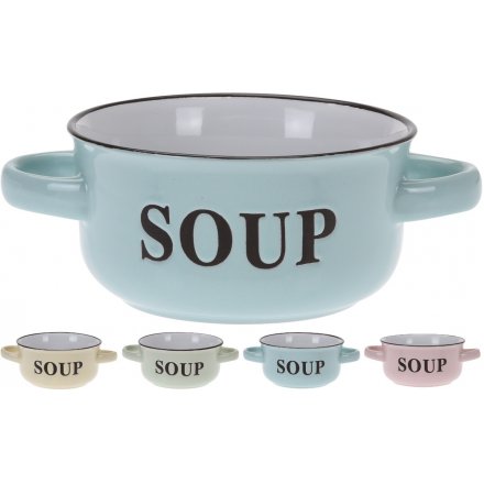 Pastel Soup Bowls With Handles, 4 Assorted