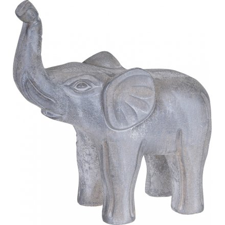 White Wash Wood Elephant, Small