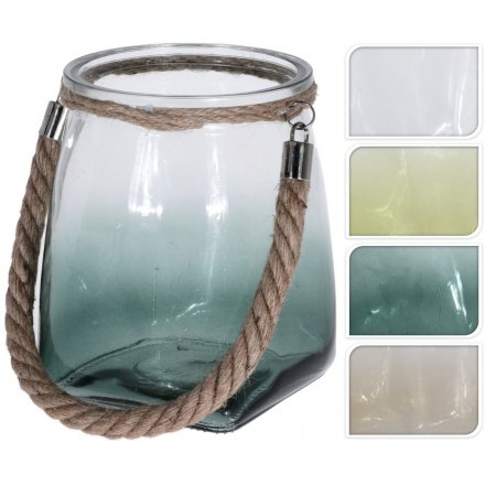 Glass Lantern With Rope Handle, 4 Assorted