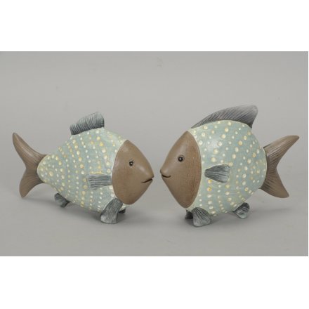 Large Wooden Spotted Fish, 2assort 