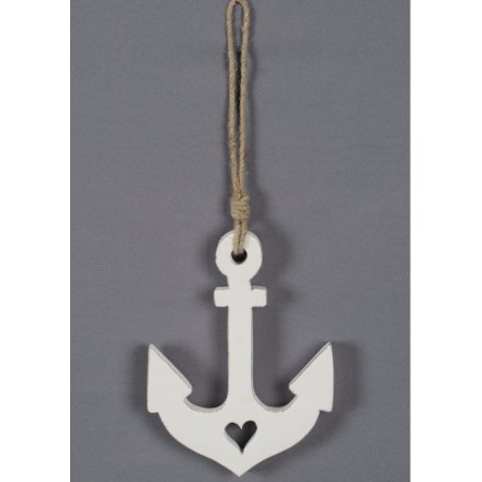 White Wooden anchor - Large 20cm