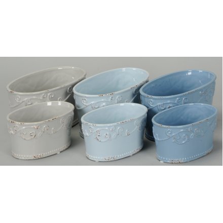 Ceramic Pastel Oval Planter Set of 2 Mix