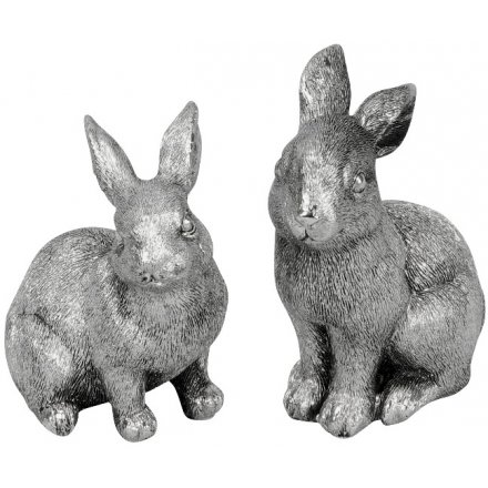 Silver Resin Rabbits, 2 Assorted