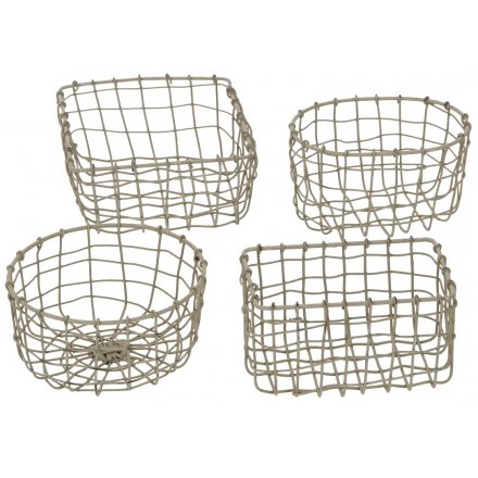 Grey Wire Baskets, 4ass