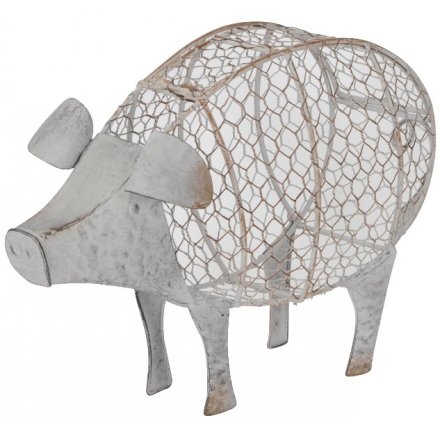 Distressed Wire Pig Egg Basket