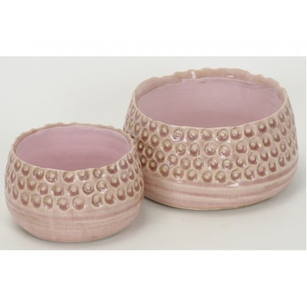 Vintage Pink Ceramic Planter, Set of 2