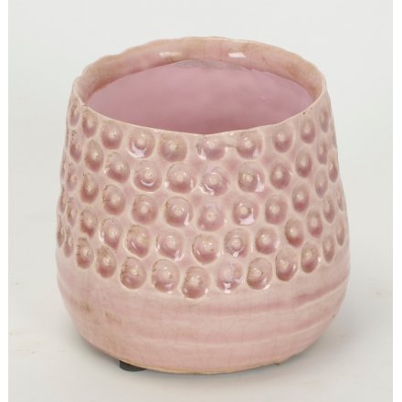 Ridged Pink Ceramic Planter